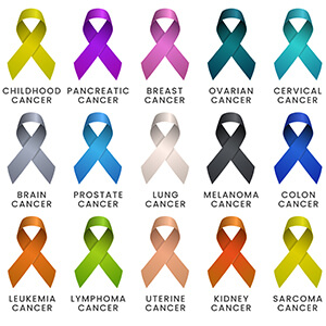 different colored cancer ribbons